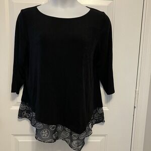 TRAVELERS By CHICO'S Sz 3 3P Women's Shirt Top Blouse 3/4 Sleeve Black Layered